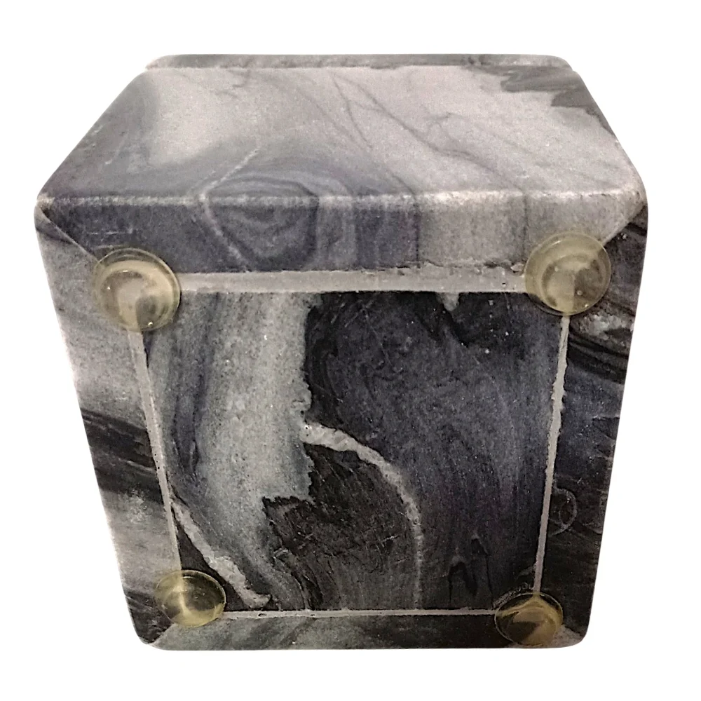 Marble Natural Stone Bathroom Storage Container Canister Silver Tone Handle Gray